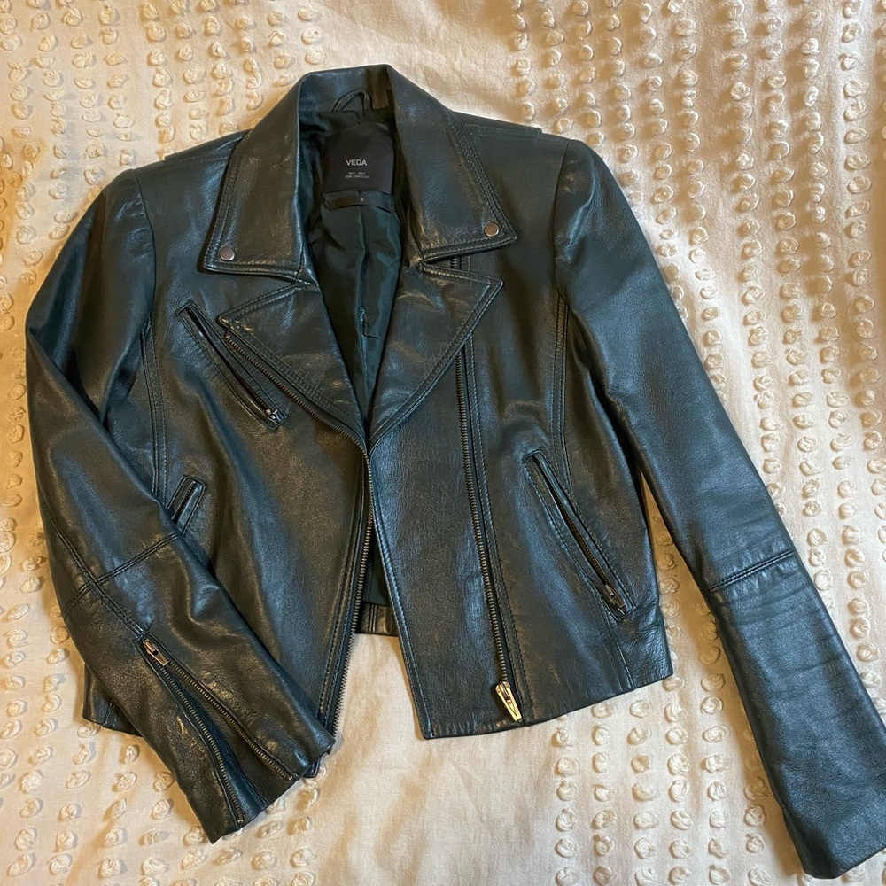 Original Veda XS/Petite Dark Green Leather Jacket